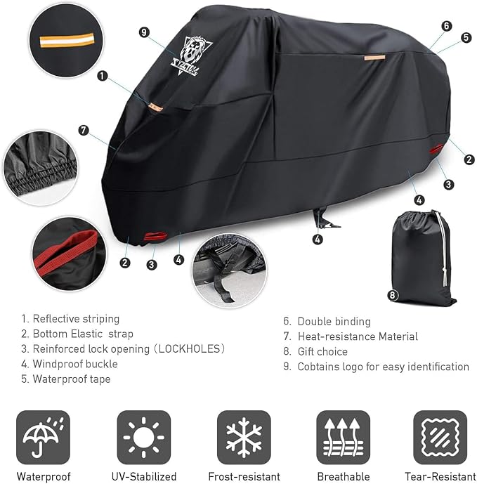 XYZCTEM Motorcycle Cover -Waterproof Outdoor Storage Bag, Made of Oxford - Image 2