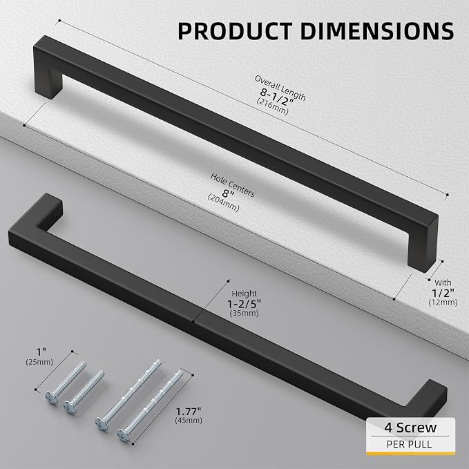 goldenwarm 60Pack 8INCH Matte Black Cabinet Pulls Kitchen Hardware, 204mm - Image 2