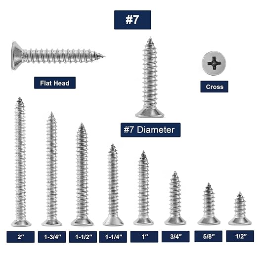 #7 x 1-1/2" Wood Screw 100Pcs 18-8 Stainless Steel Screws Flat Head Phillips - Image 3