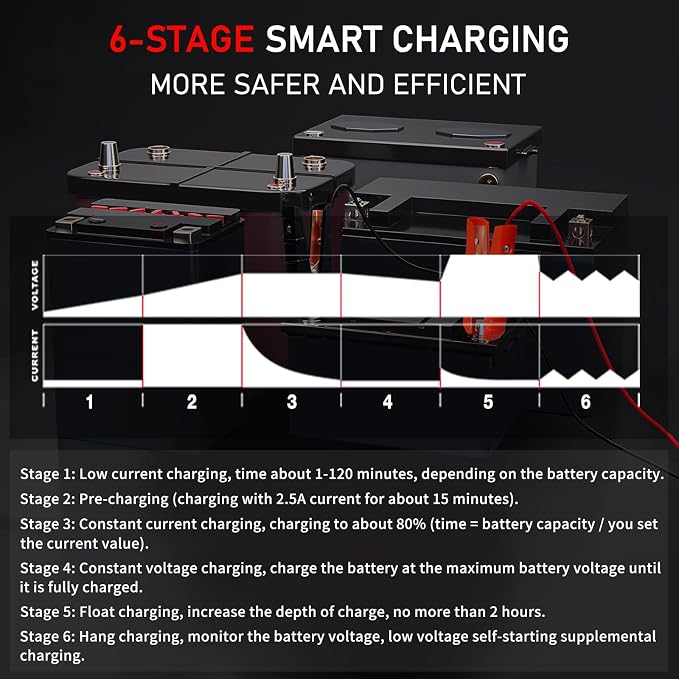 LVYUAN 30Amp Smart Car Battery Charger, 12V/24V Automotive Charger, Lead-Acid - Image 6