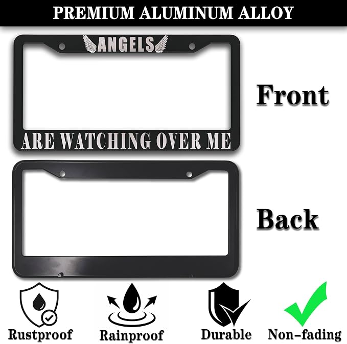 Car Plate Frames Black and White License Plate Protector Angels are Watching - Image 3