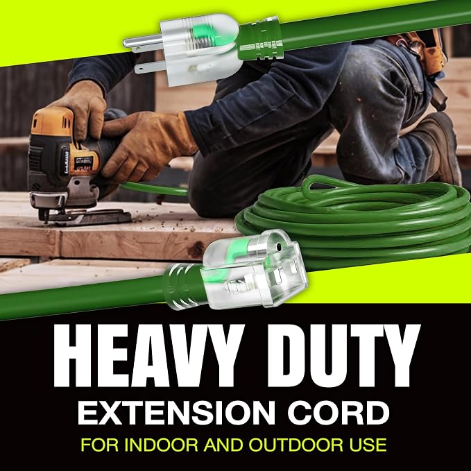 25ft Outdoor/Indoor Extension Cord 12/3 Gauge Extra Heavy Duty 3 Prong SJTW - Image 7