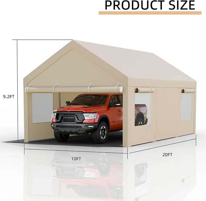 JY QAQA Carport, 12x20 FT Heavy Duty Carport Reinforced Steel Poles - Image 3