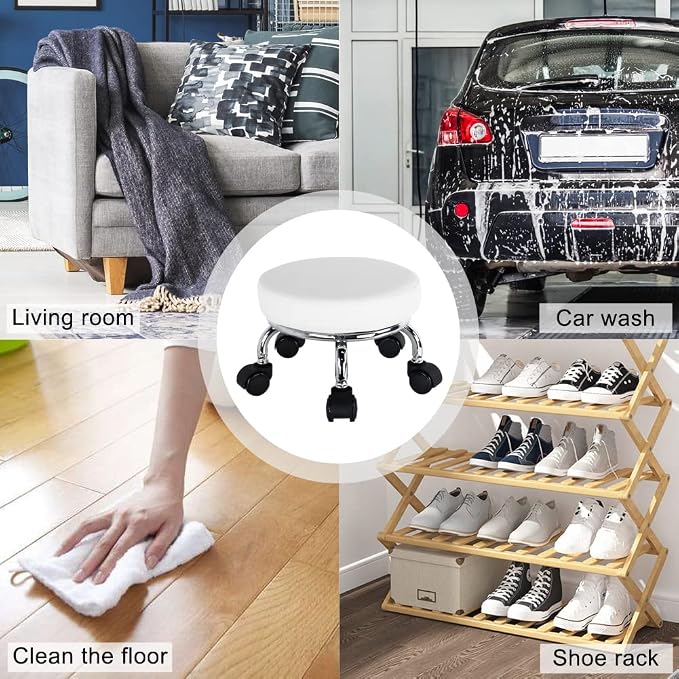 Modern Roller Seat PU Leather Low Round Rolling Stool 360 Swivel Small Stool - Image 6