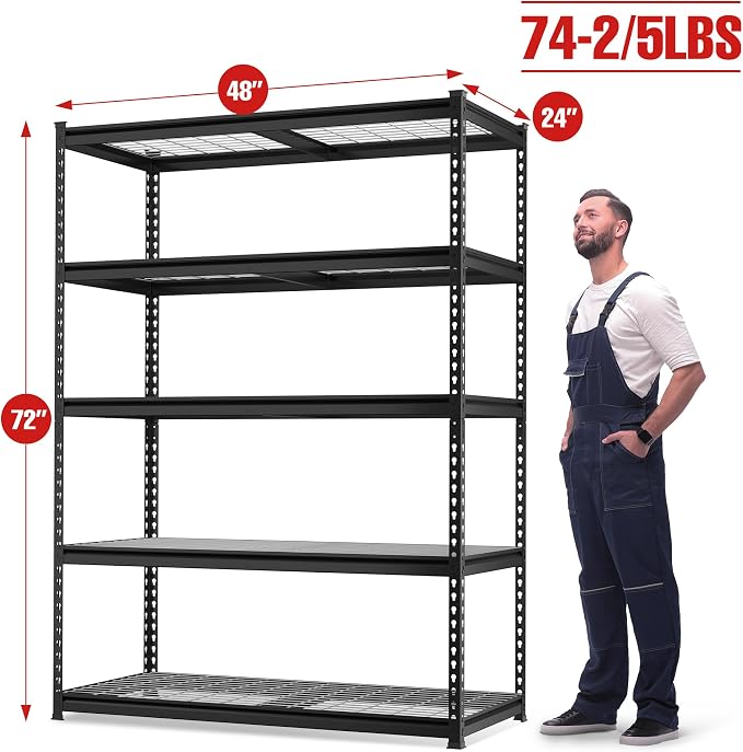 WORKPRO 4000LBS Heavy Duty Shelving, 48”W x 24”D x 72”H, 5-Tier Storage Shelves - Image 3