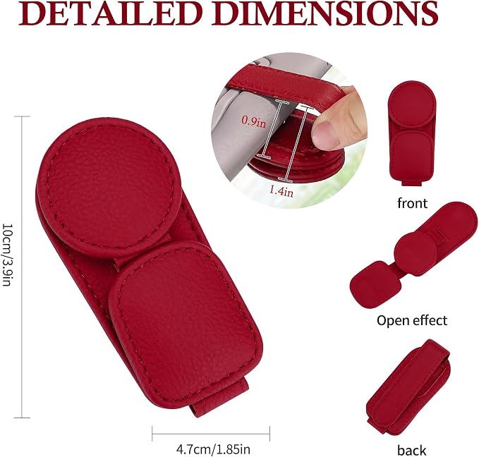 KIWEN 2 Pack Sunglasses Holder for Car Visor, Magnetic Leather Sunglass - Image 5