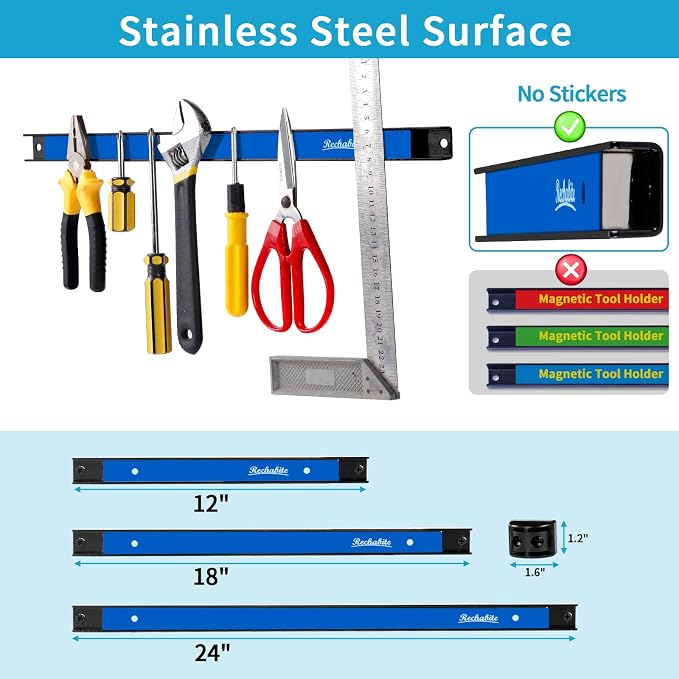 6 Pieces 18" Magnetic Tool Holder Strip, Metal Tool Organizer Rack - Image 4