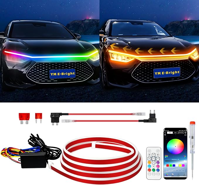 YM E-Bright Car Led Lights Exterior RGB Hood Light Strip Waterproof Multicolor by YME-Bright