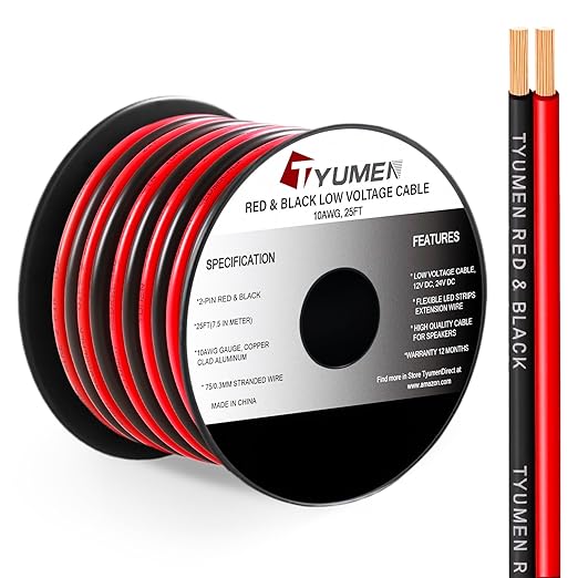 10 Gauge Wire 25FT, 10AWG Red Black Electrical Wire LED Strips Extension Cord by Tyumen