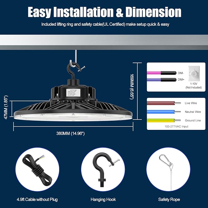 BBESTLED 9 Pack LED High Bay Lights 240W 33, 600LM 5000K, Dimmable UFO LED High - Image 3
