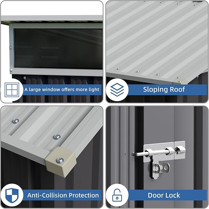JY QAQA 6x4 FT Metal Outdoor Garden Storage Shed, Waterproof Metal Garden Sheds - Image 4