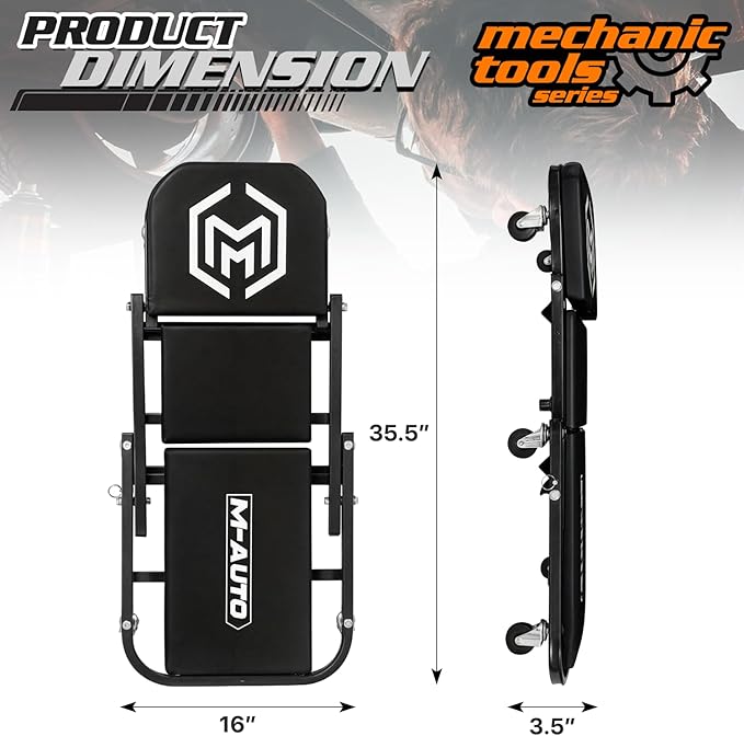 M-AUTO Foldable Z Creeper 2-in-1 Rolling Folding Car Creeper & Seat, 330LBS - Image 2