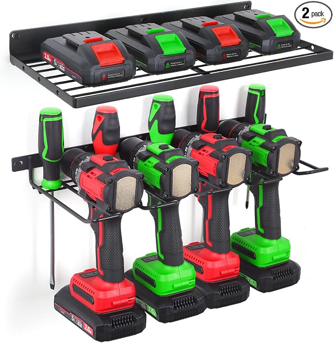 Power Tool Organizer Wall Mount, Cordless Drill Holder and Battery Shelf by reliahom