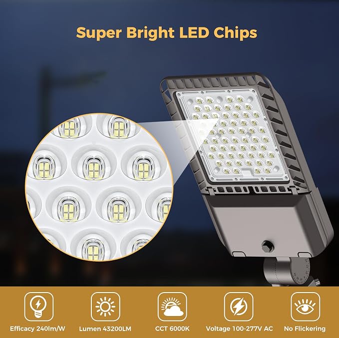 LED Parking lot Lights 180W Dusk to Dawn Photocell Street Lights 6000k - Image 2