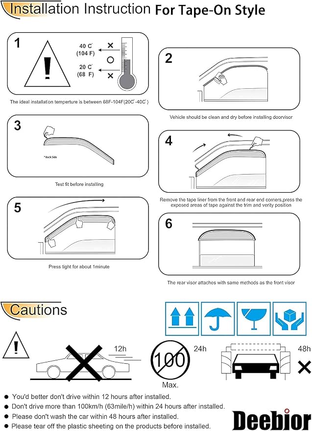 Side Window Deflector Visor Rain Guard, Outside Mount Tape-on Shatterproof Dark - Image 6