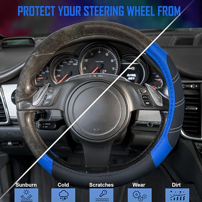 CAR PASS Line Rider Microfiber 15.5-16 Inch Leather Sporty Steering Wheel Cover - Image 4