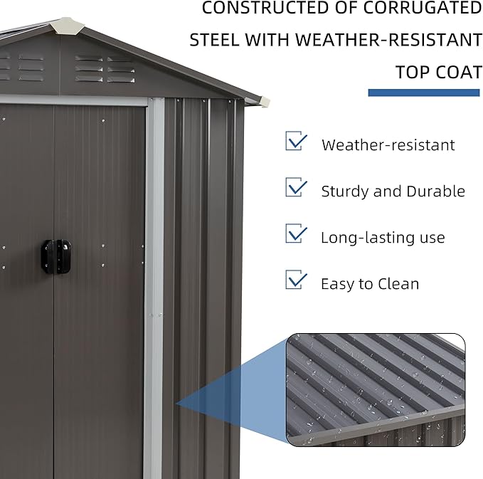 JYQAQA 6x4 FT Outdoor Garden Storage Shed, Waterproof Metal Garden Sheds - Image 6