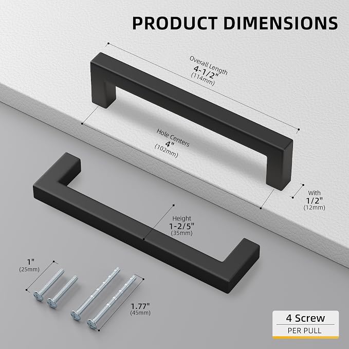 goldenwarm 50 Pack 4 INCH Black Square Bar Cabinet Pull - Image 2