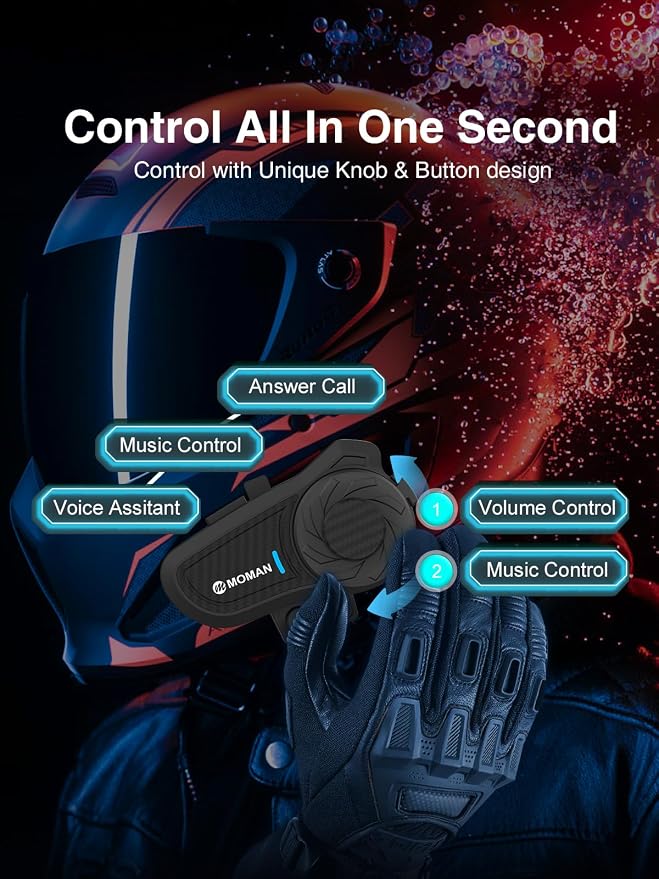 Moman Motorcycle Intercom, H2 Pro【2 Pack Carbon】 Helmet Headset Wireless - Image 7