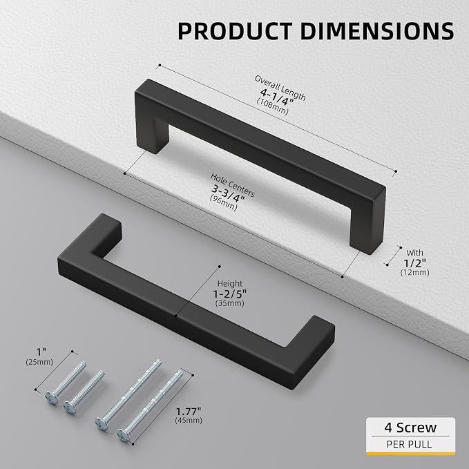 Matte Black Cabinet Pulls Kitchen Drawer Door Flat Square Bar Goldenwarm Pull - Image 2