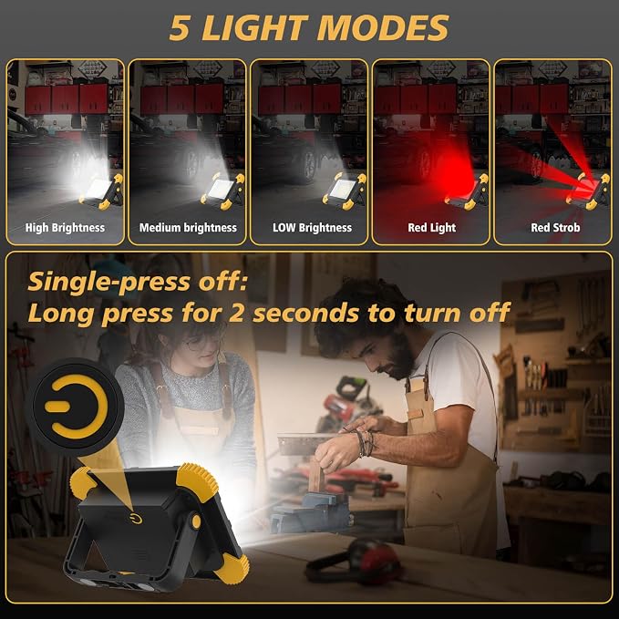 Rechargeable Magnetic Work Light, 40W Portable LED Flood Light Battery Powered - Image 3