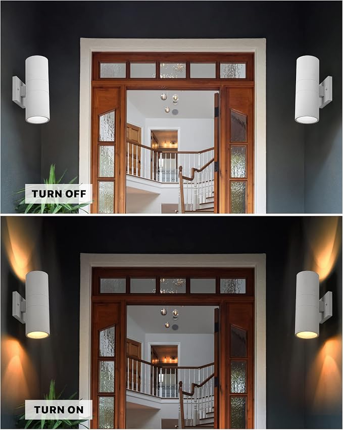 Ken & Ricky White Outdoor Wall Sconce, Outside Up and Down Wall Lights - Image 4