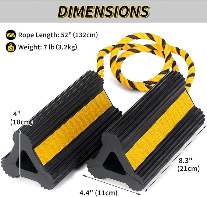 Heavy Duty Rubber Wheel Chocks, 2 Pair, Non-Slip Tire Stopper Blocks - Image 2