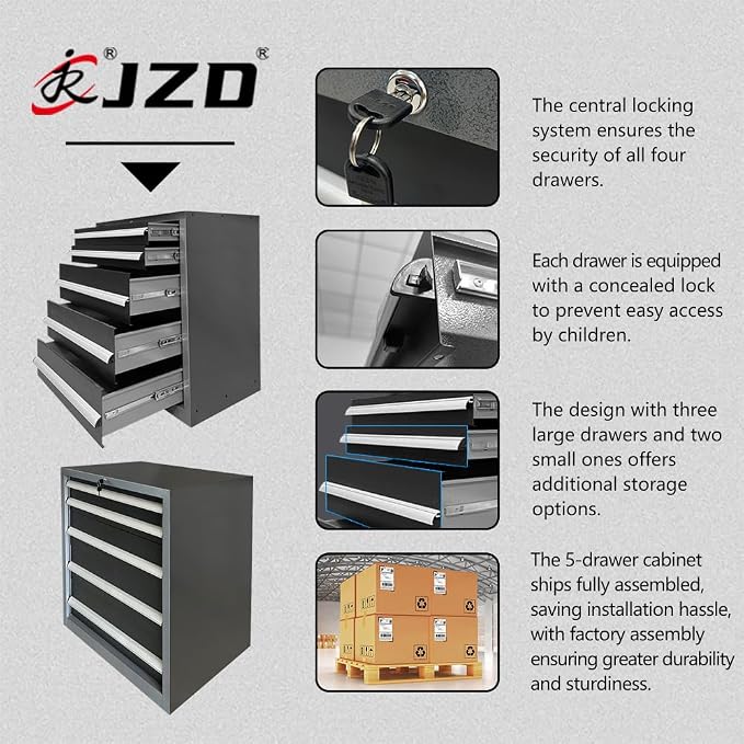 JZD Metal Garage Storage System, Lockable Tool Cabinet Workbench - Image 6