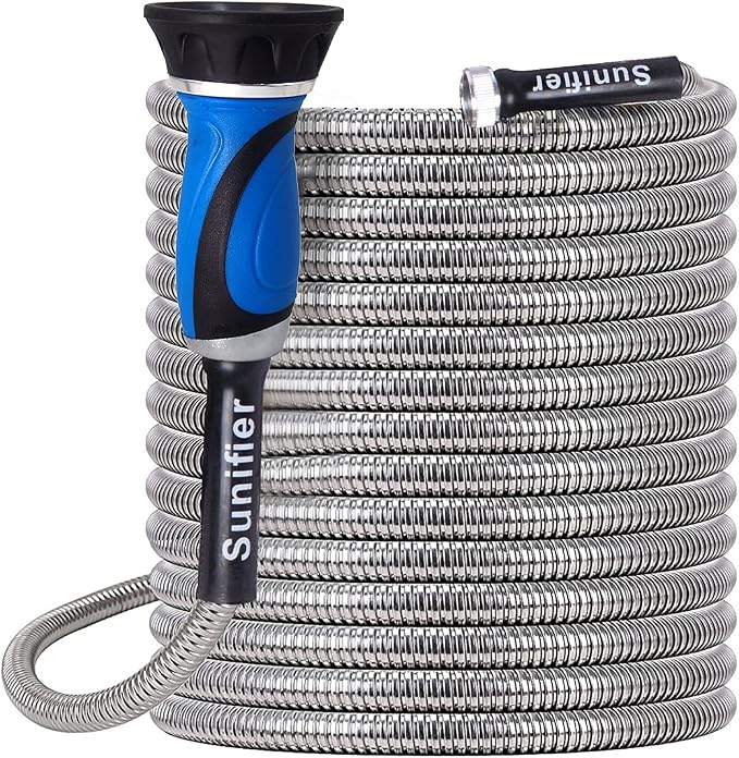 Metal Garden Hose 100 Ft Flexible Stainless Steel Garden Hose 100 Foot Heavy by Sunifier