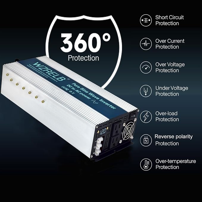 WZRELB 4000W Pure Sine Wave Inverter, Car Power Inverter 48V DC to 110V 120V AC - Image 5