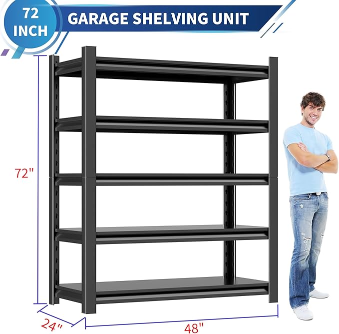 2 Sets Garage Shelving Unit 24" D x 48" W x 72" H Heavy Duty Storage Shelves - Image 3