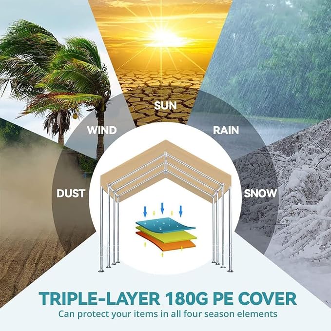 10'x20' Upgraded Carport Replacement Top Canopy Cover Beige - Image 9