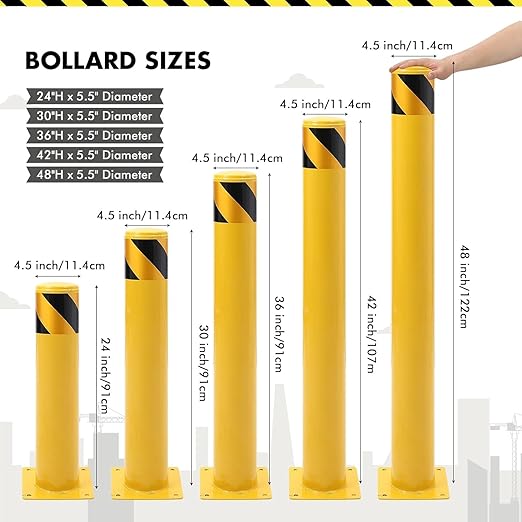 4 Pack Safety Bollard Post, 30 Inch Height 4.5 Inch Diameter Yellow Pipe Safety - Image 3