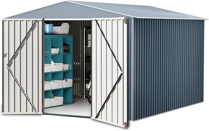 8X12FT Outdoor Metal Storage Shed, Lockable Weatherproof Garden Shed by BouPower
