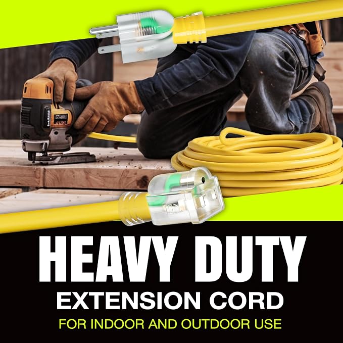 25ft Outdoor/Indoor Extension Cord 14/3 Gauge Heavy Duty 3 Prong SJTW, - Image 7