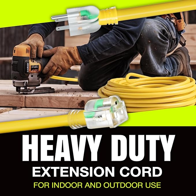 75ft Outdoor/Indoor Extension Cord 14/3 Gauge Heavy Duty 3 Prong SJTW, - Image 7