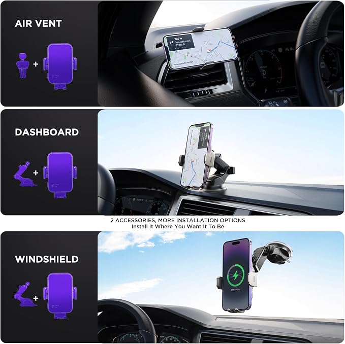 Wireless Car Charger, 【7 Colored RGB Backlit】 15W Auto Clamping Car Charger - Image 6
