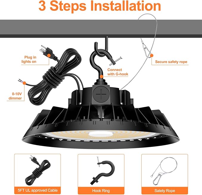 3Pack LED High Bay Lights, 240W UFO High Bay LED Shop Lights, 36000LM - Image 6