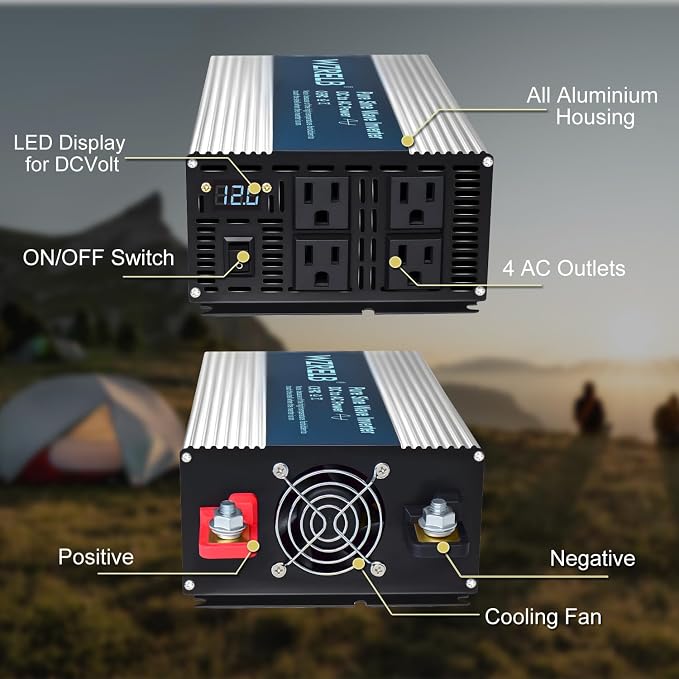 WZRELB 2000W Pure Sine Wave Inverter 24V DC to 110V 120V AC, Car Power Inverter - Image 4