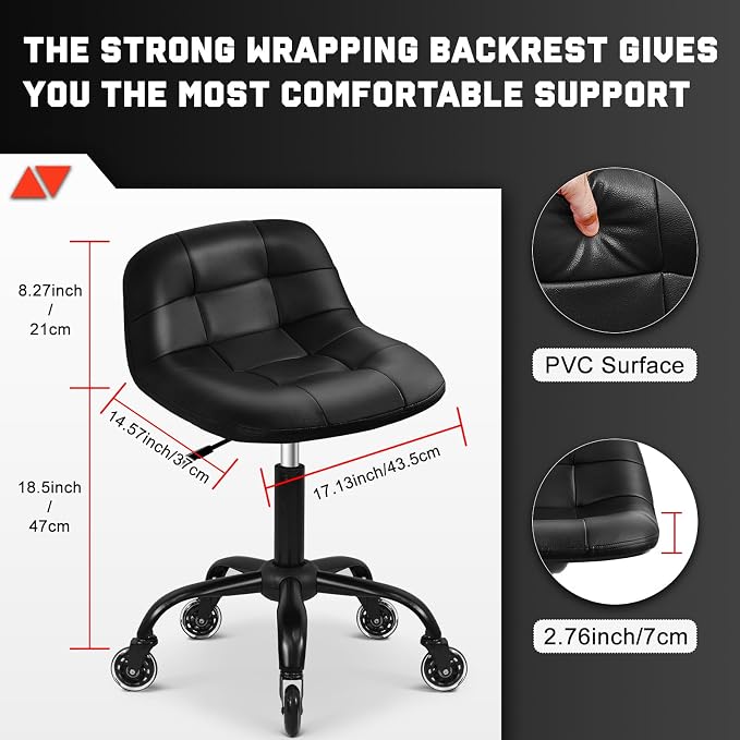 Rolling Stool with Wheels, Garage Shop Stool with Backrest, Roller Seat with - Image 2