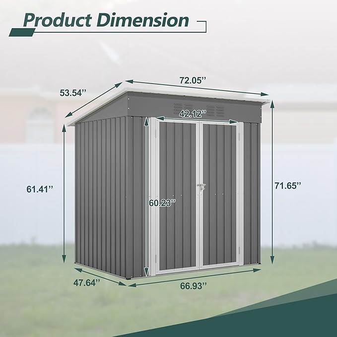 6x4 FT Outdoor Metal Storage Shed - Image 2