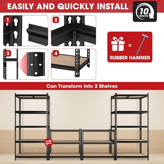 3 Pack 5 Tier Garage Shelving Unit, Adjustable Garage Storage Utility Rack - Image 5