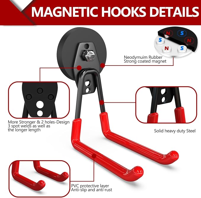 3-H Heavy Duty Magnet Garage Hooks 2 Pack, Extra Large Strong Magnetic Hooks - Image 4