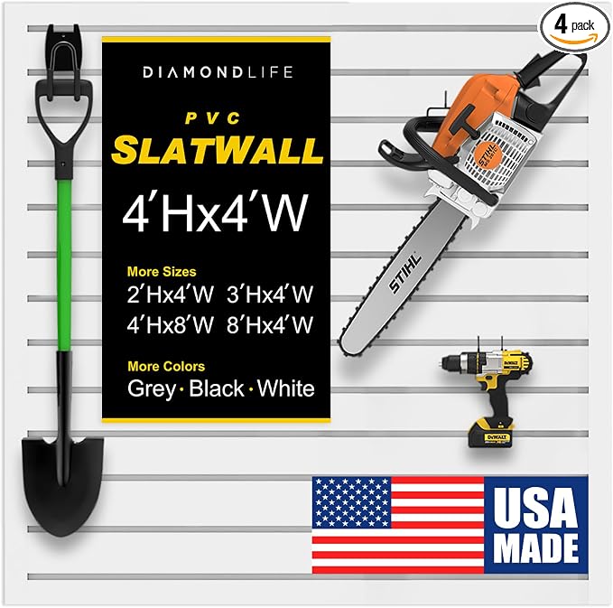 4'H x 4'W Slatwall Panel Garage Wall Organizer: Heavy Duty Wall Mounted PVC by DLDIRECT