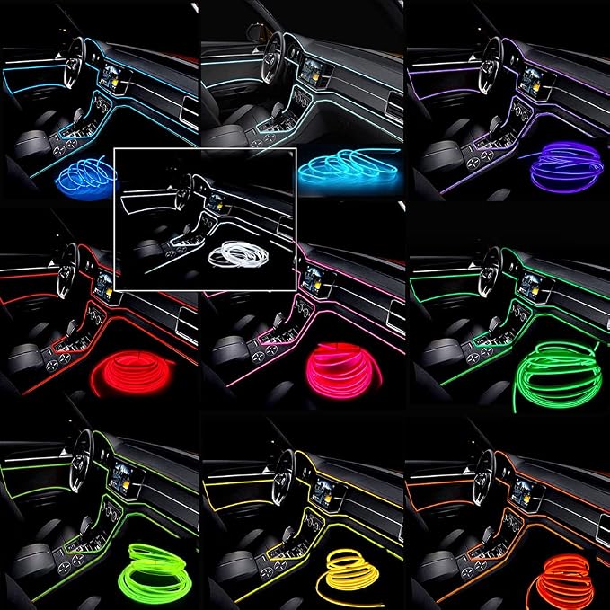El Wire Yellow Interior Car LED Strip Lights, 5M Neon Wire USB 5V - Image 2