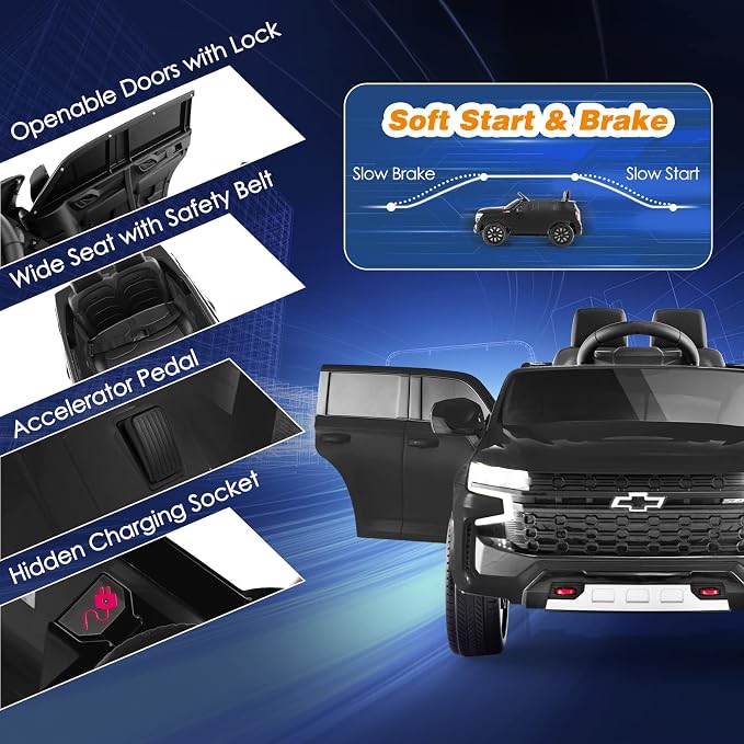 HONEY JOY Ride On Truck, 12V Licensed Chevrolet Tahoe, Chevy Electric Vehicle - Image 6