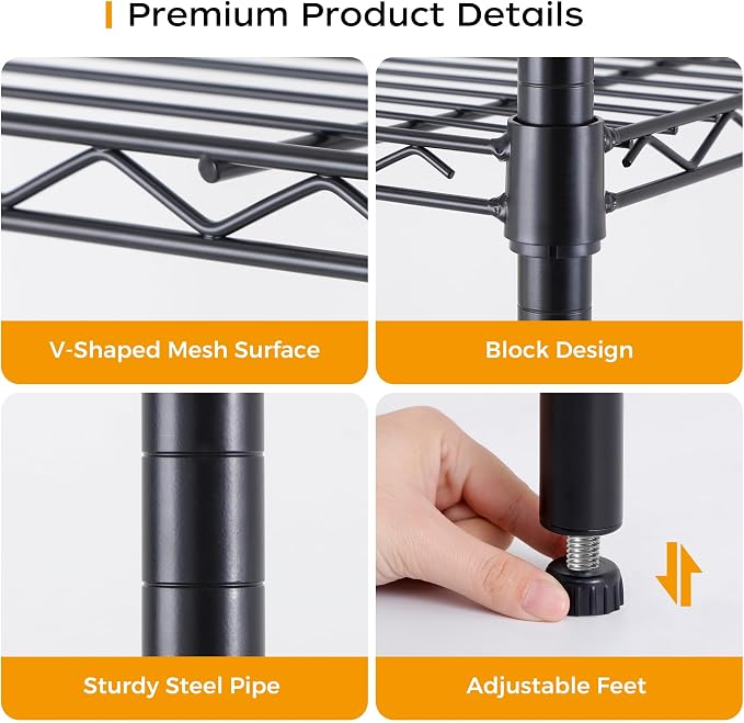 Homeiju 3-Shelf Storage Rack, Adjustable Height Metal Shelving Unit, Heavy Duty - Image 6