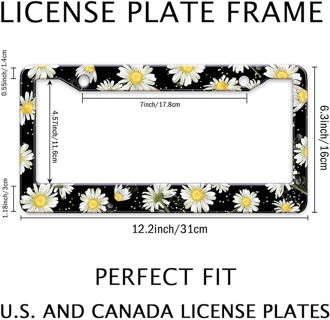 Daisy Flowers Car License Plate Frame, Flowers Print Tags Frames Holder Covers - Image 2
