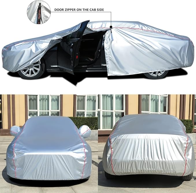 Tecoom Waterproof Sedan Car Cover Oxford W/Door Zipper, All Weather Car Cover - Image 2