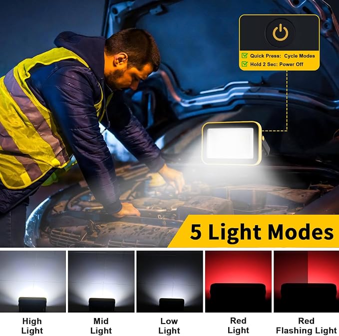 Rechargeable Work Light with Tripod Hole, 40W Waterproof Portable Flood Light - Image 5